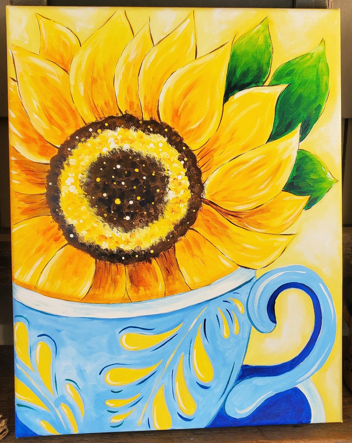 sunflower in a mug painting class
