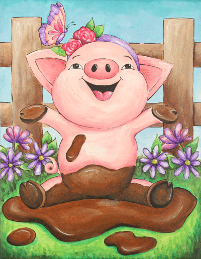 Mud Bath (Pig with Flowers & Butterfly)
