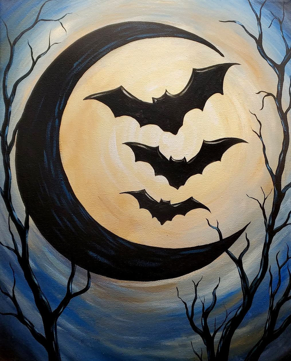 bats over the moon painting class
